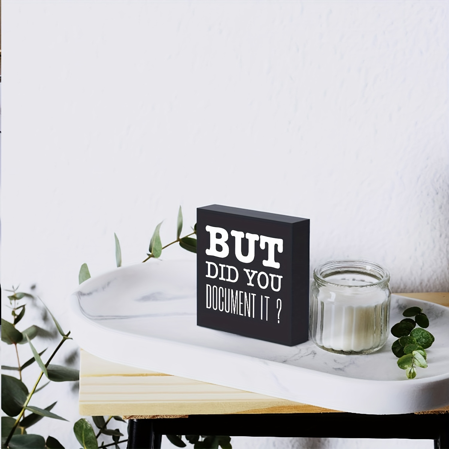 Humoous Bathoom Wood Sign Desk Deco Black Wooden Box Sign