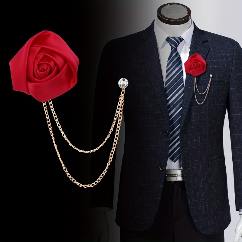bridegroom wedding corsage rose long brooch mens flower bud chain brooch banquet party host corsage ideal choice for gifts