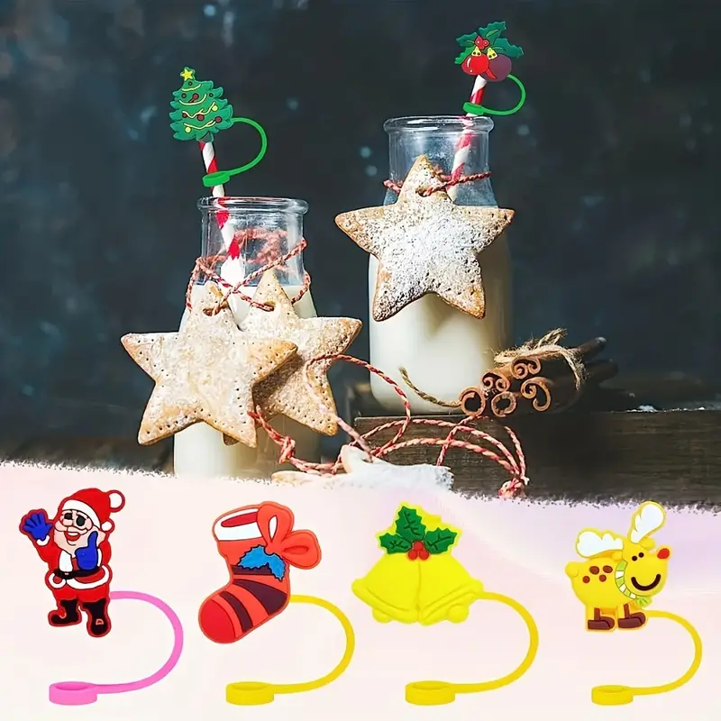 Christmas Silicone Straw Toppers, Cute Cartoon Dessert Shapes - Splash And  Dustproof - Kitchen Cup Accessories - Temu