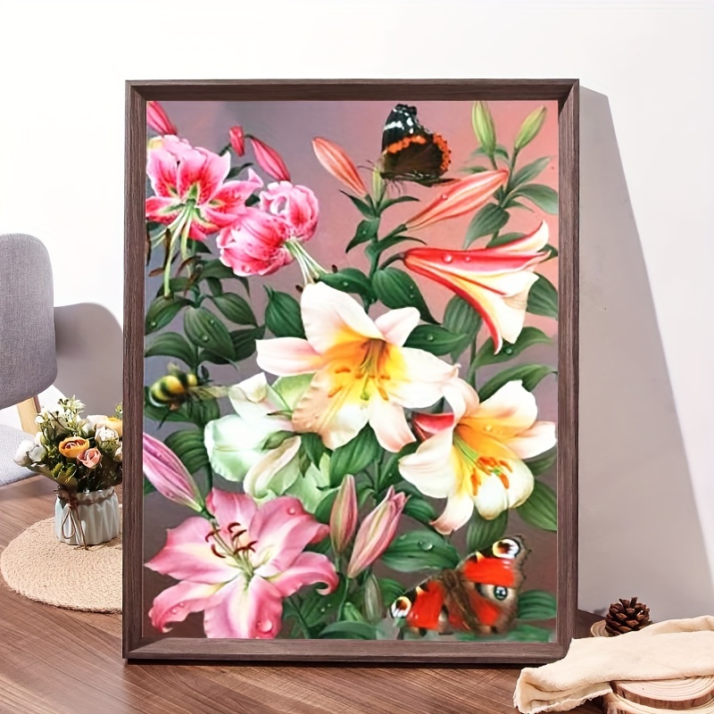 1pc 5d Diy Artificial Full Round Diamonds Painting Set For Adults Beginners  Frameless Flowers Pattern Diamonds Art For Home Wall Decoration And Gift