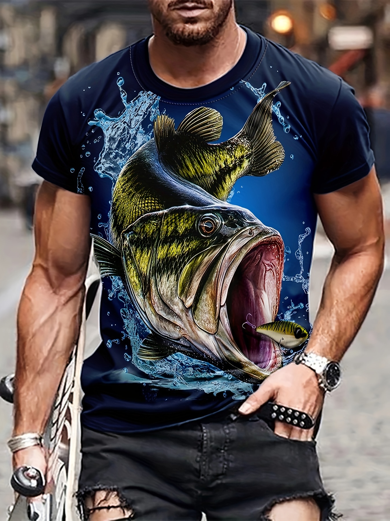 Men Women Harajuku Fishing Art Summer T-shirt Cool Chase Hook Fish Print 3D  Short Sleeve T-shirt
