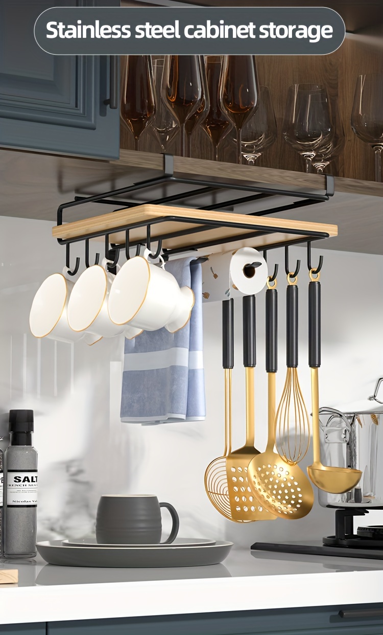 Under Cabinet Kitchen Shelf Over Door Hanging Rack Chopping Cutting Board  Holder Stand Bakeware Cookware Towel