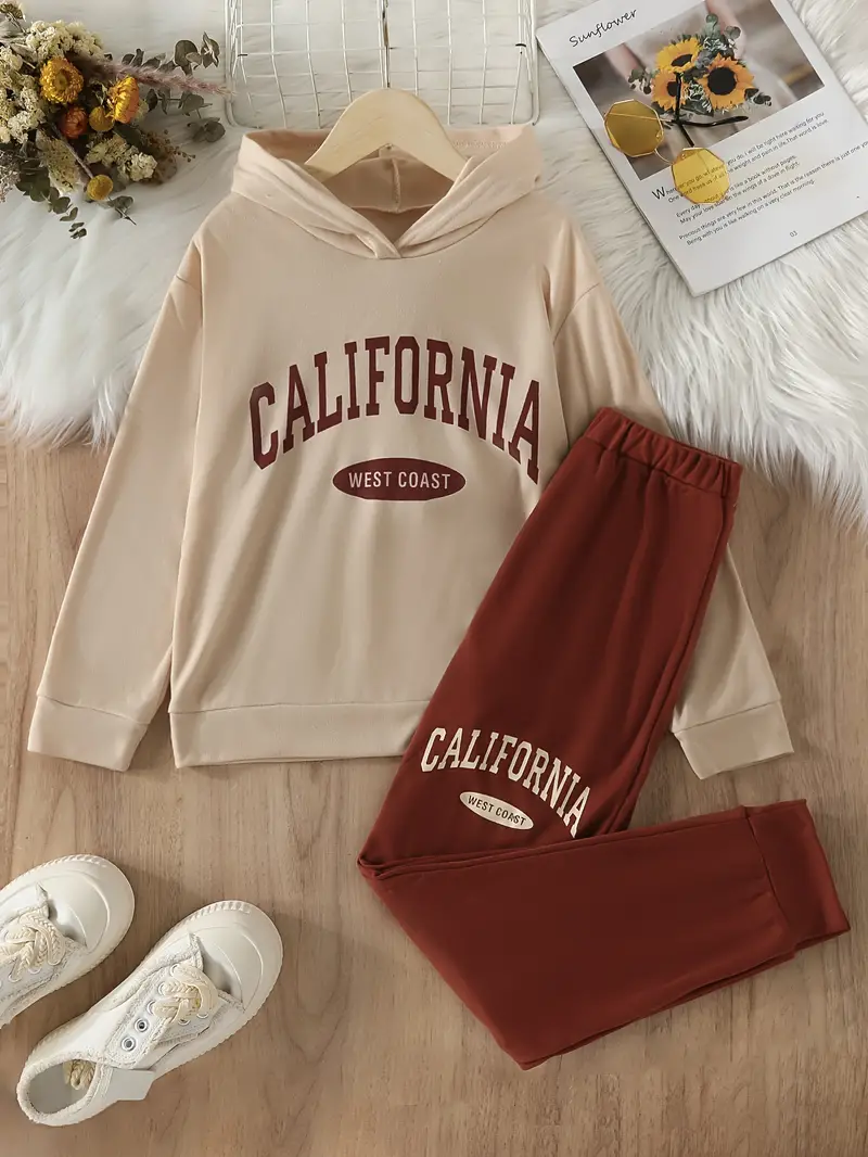 Girl\'s California West Coast Print Hoodie Sweatpants Set - Temu