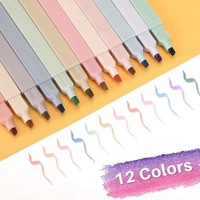 12 Pens Morandi Color Fluorescent Pen Soft Head Marker Pen Eye Protection Color Marker Pen Student Fluorescent Pen