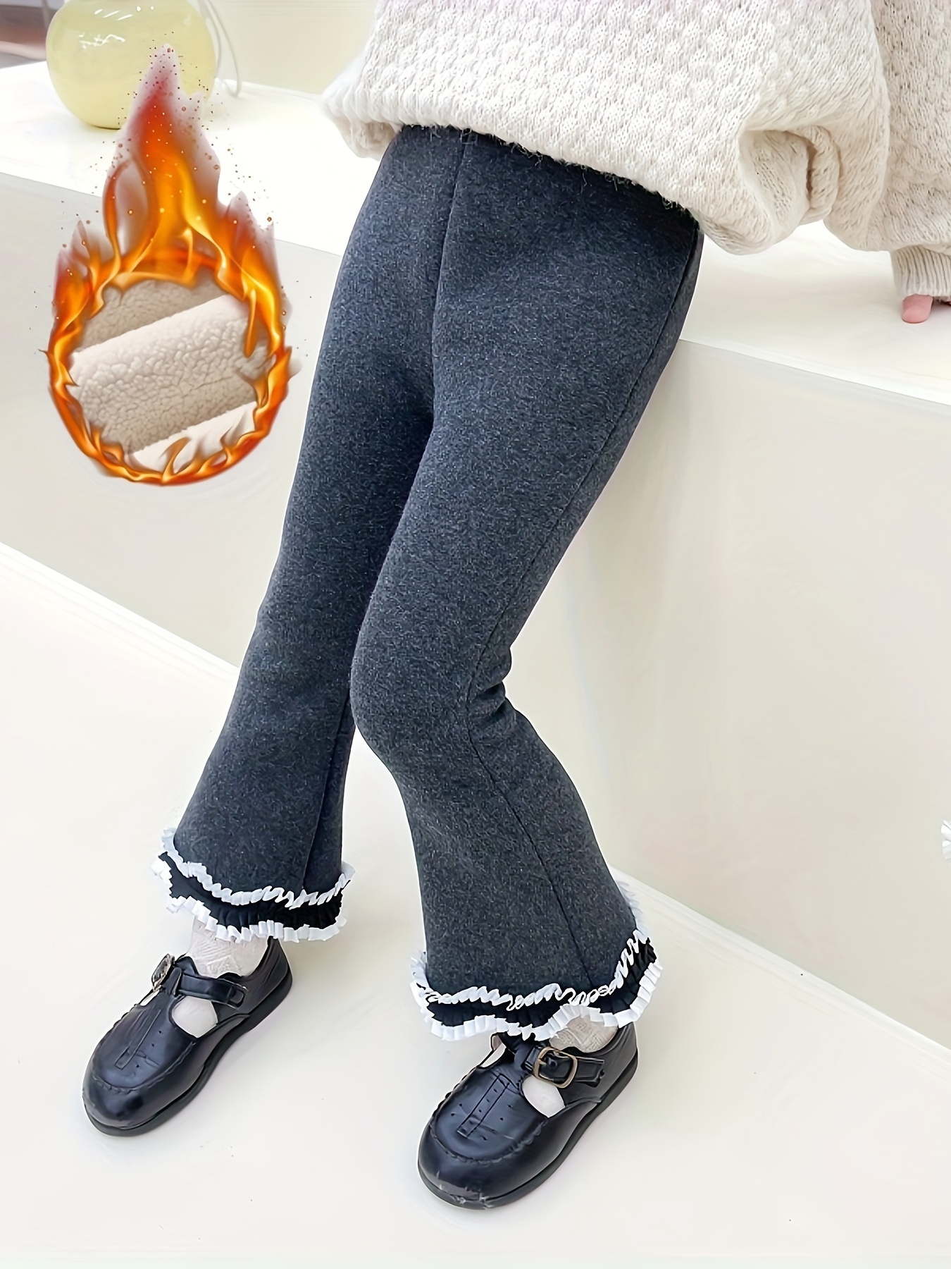 96.7% Cotton Girls Elastic Waist Flare Leggings Comfy Pants - Temu
