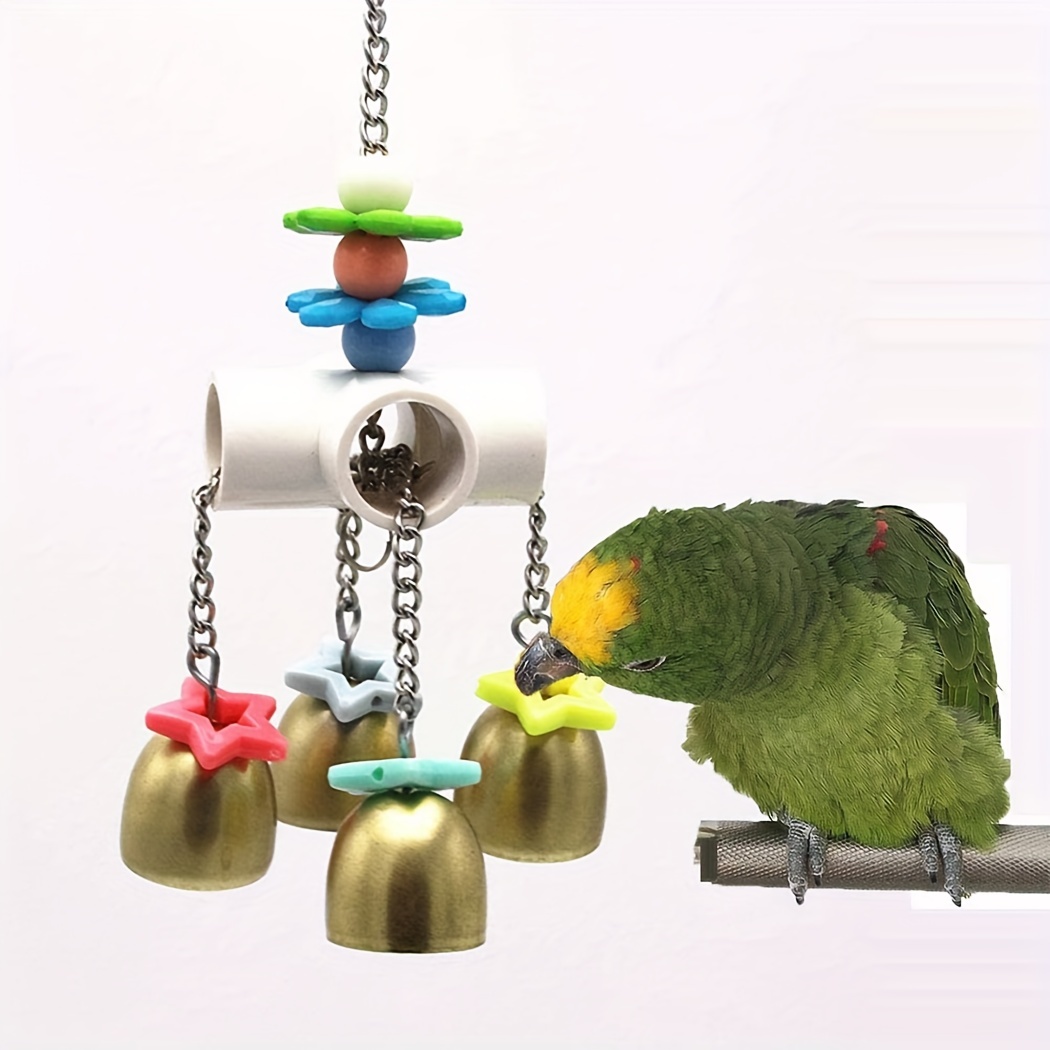 Parrot Toys Bird Cage Toy Colorful Cotton Rope Wood Blocks Training Toy Bird Parrot Hanging Chewing Toy Cage Accessories for Macaws Cockatoos