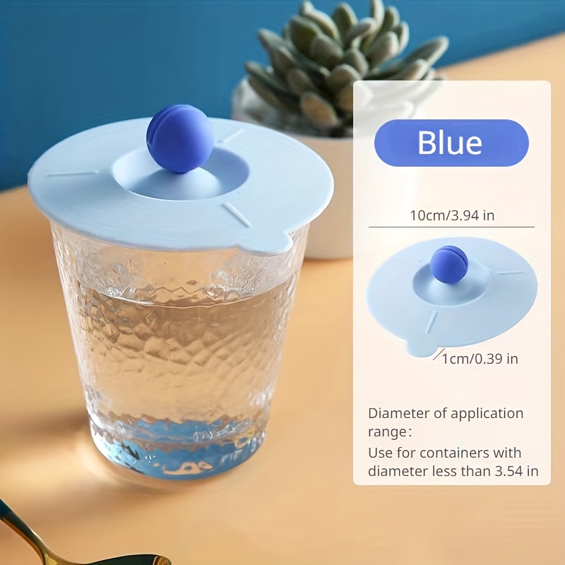 Reusable Lovely Anti-Dust Heart-Shaped Tea Coffee with Spoon Holder Drinking Cup Cover Silicone Cup Lid Blue