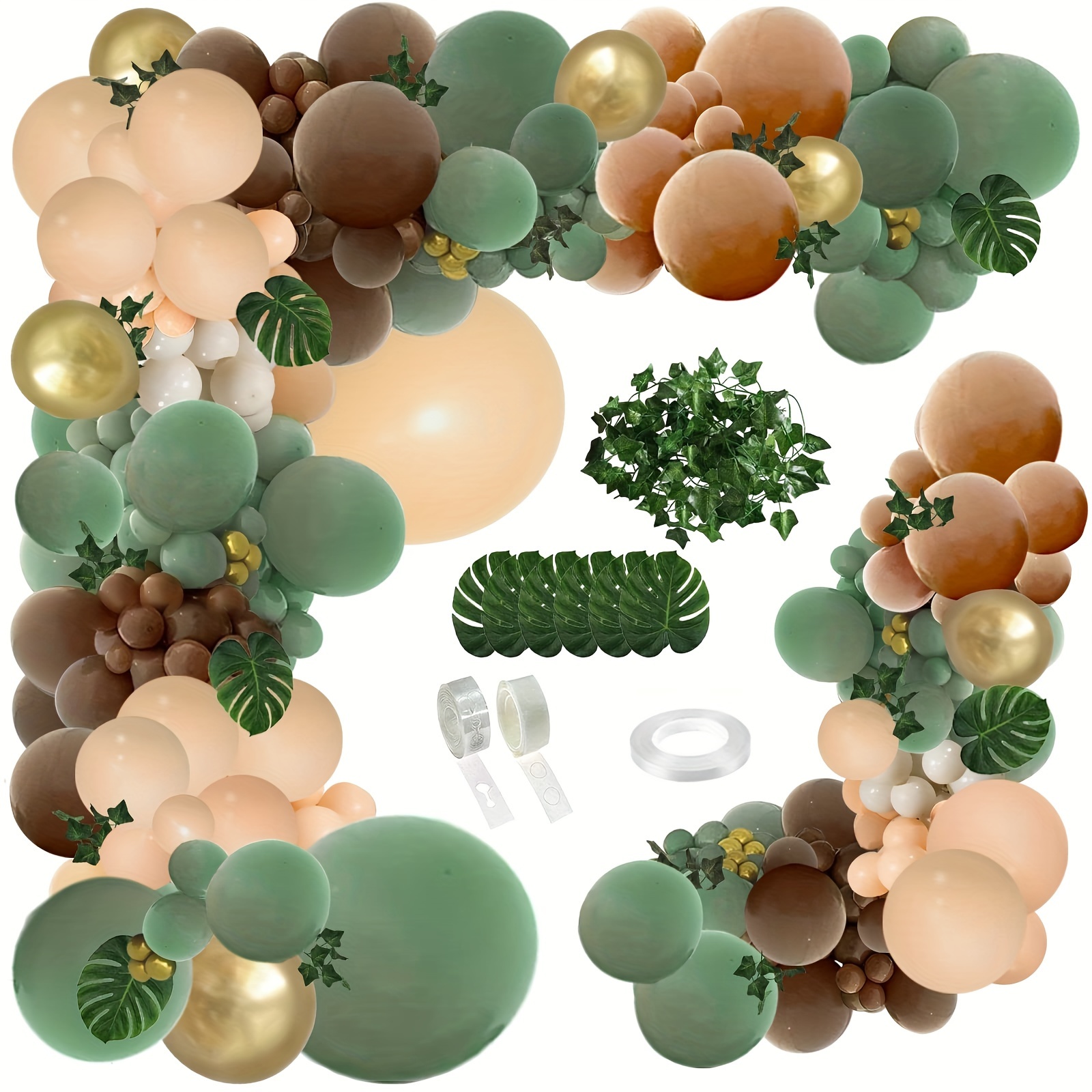 

108pcs, Sage Green Brown Balloon Garland Kit, Jungle Safari Wild Woodland Balloon Arch, Olive Green Gold Coffee Cocoa Balloons For Birthday Wedding Shower Party Decor Balloons, Party Supplies