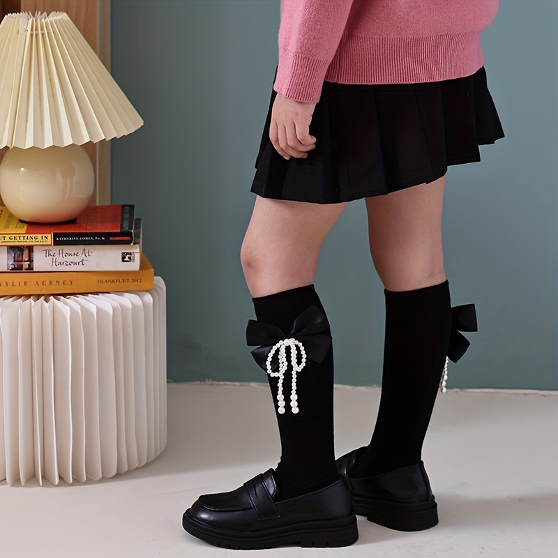 Pearl Big Bow Socks for Kids Over 3 Years