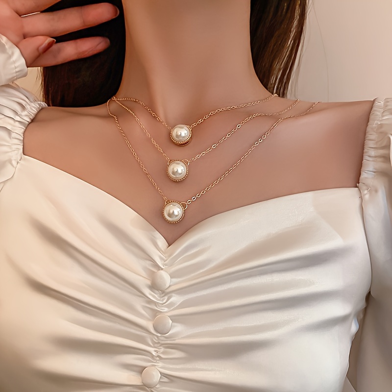 Vintage Handmade Baroque Faux Pearl Necklace Clavicle Chain Accessories for Women,Temu