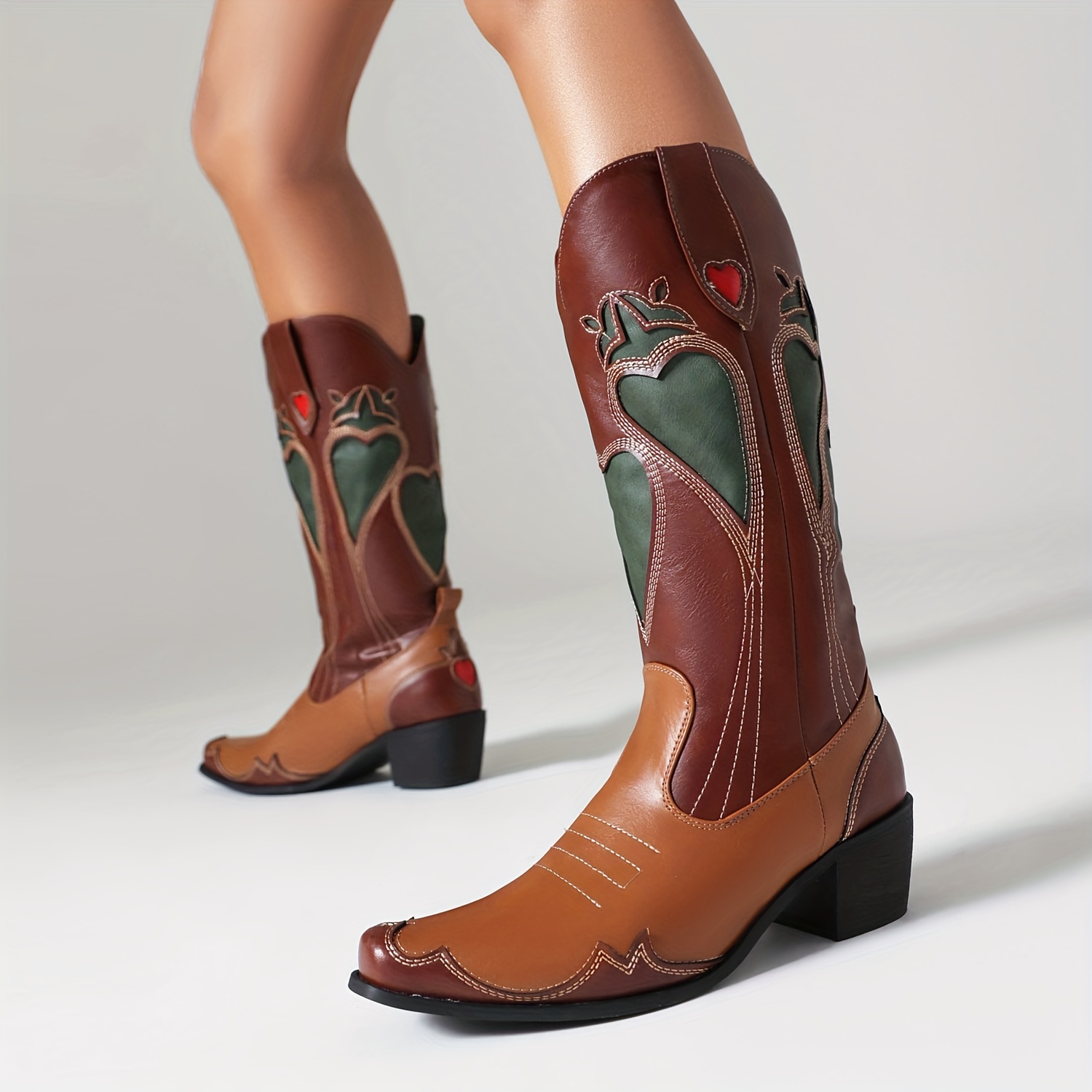 Women's Retro Chunky Heel Boots Fashion Slip Cowboy Boots - Temu