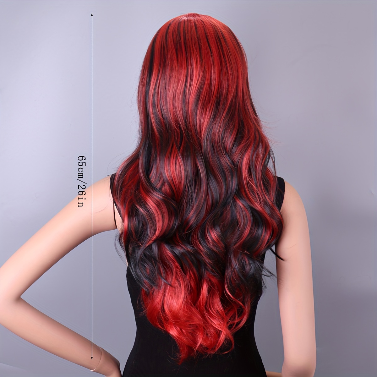 Colorful Long Curly Wavy Wig With Bangs Synthetic Wig Highlight Red Purple