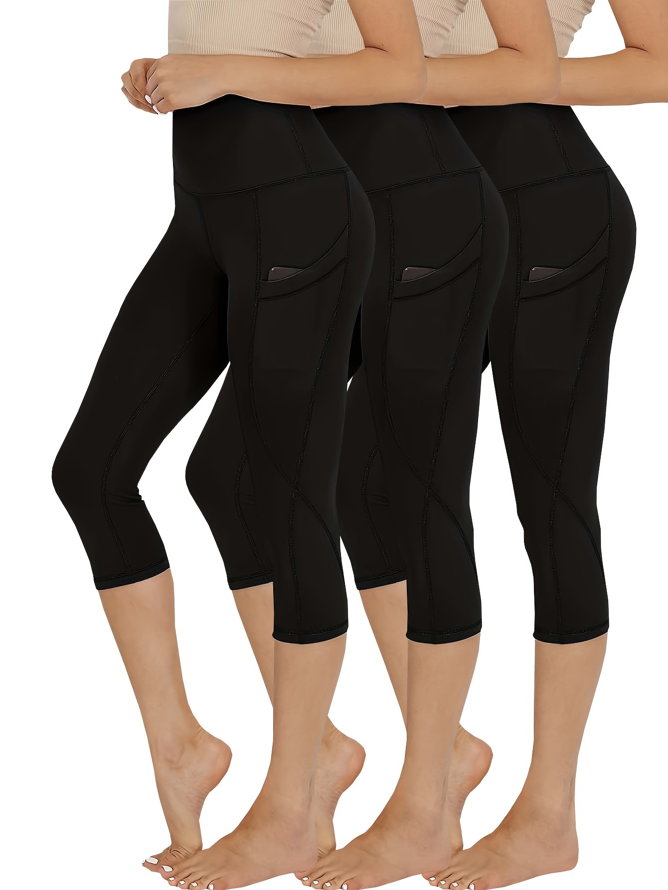  2 Pack Cotton Yoga Pants Women's Cotton Capri Leggings