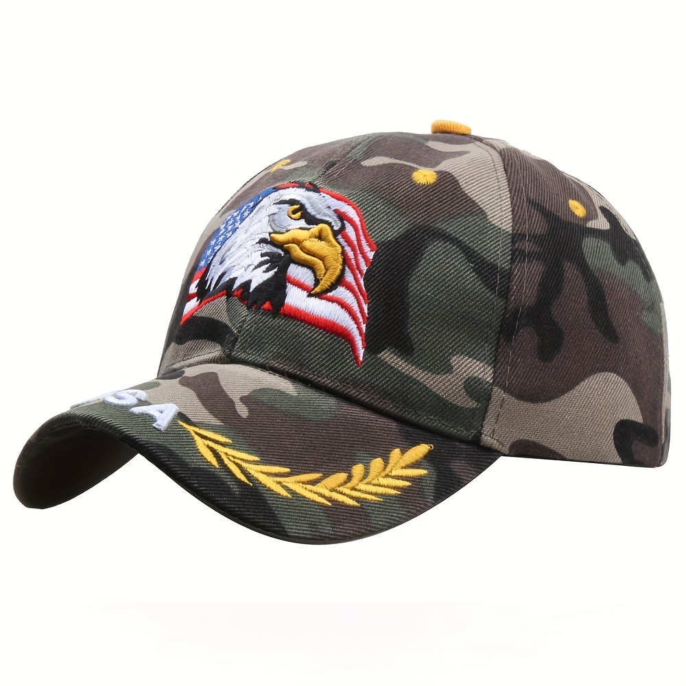 Men's Eagle and USA Flag Embroidered Baseball Breathable Adjustable Hip Hop Trucker Sun Hat, Fishing Hat for Outdoor Fishing Hiking,Temu