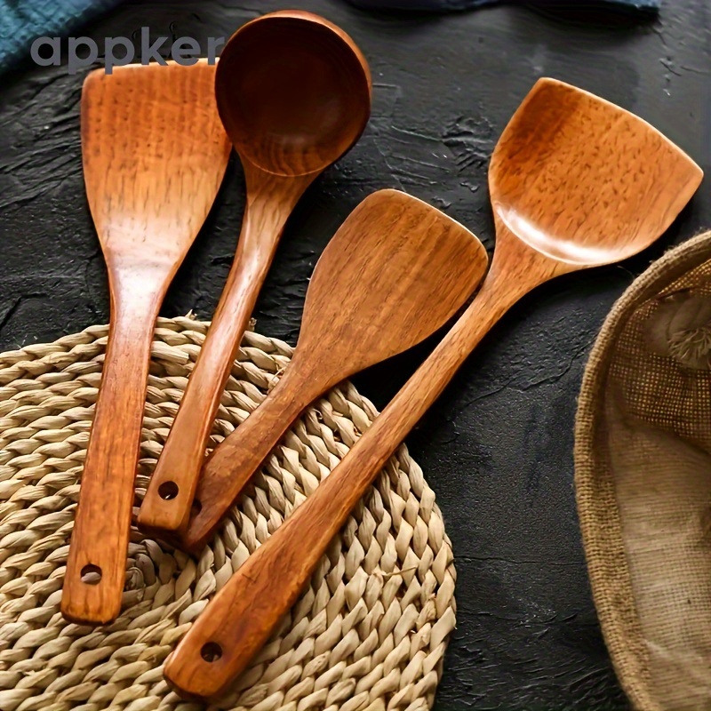 Set Mestoli in Legno, Cucchiaio Legno - Utensili Cucina in Legno per