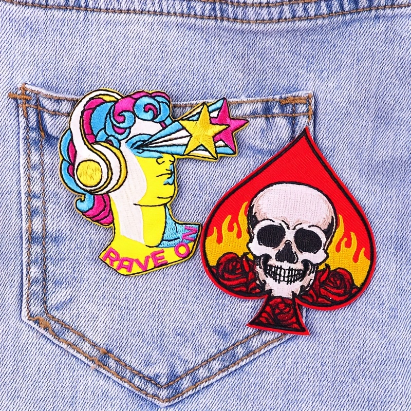 Rabbit and Skull Iron on Patches for Clothing,Applique Patches for Jackets,Jeans,Clothing,Hat,Jeans DIY Accessories,Goth Rock Punk Funny Applique