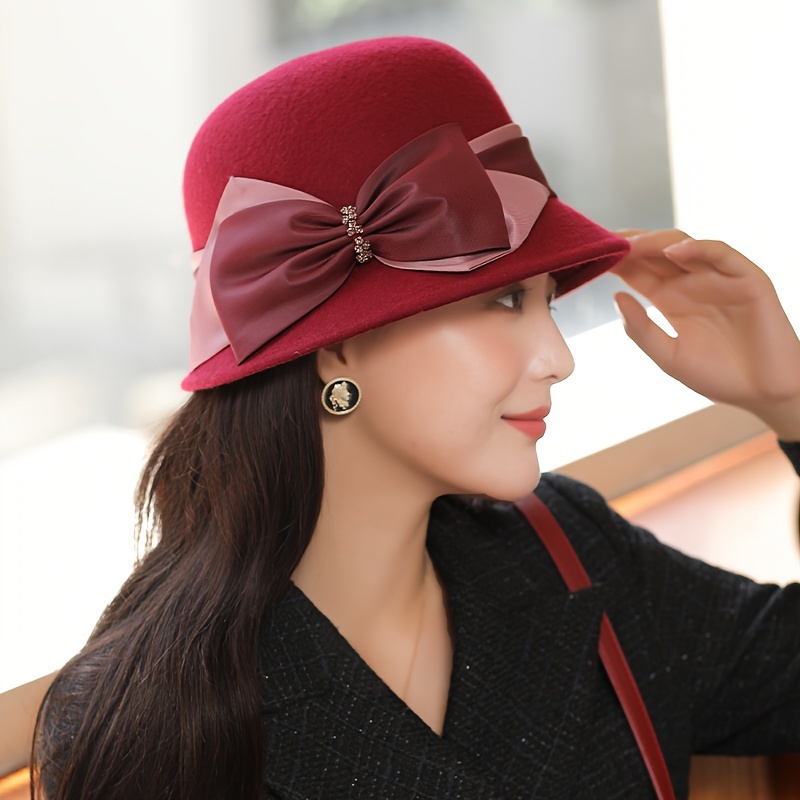 Elegant Bowknot Wool Bucket Hat Classic French Style Basin - Temu