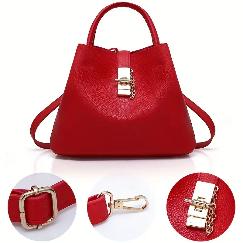 womens minimalist bucket bag turn lock satchel bag trendy solid color shoulder bag details 4