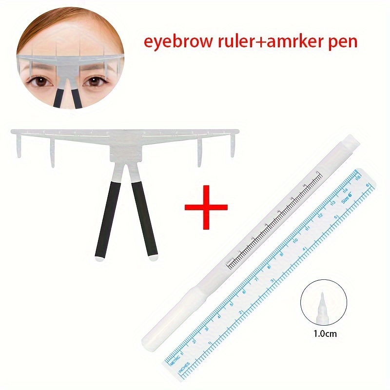 

2pcs/set Eyebrow Permanent Makeup Position Mark Tools Set, Microblading Marker Pen With Tattoo Stencil Ruler