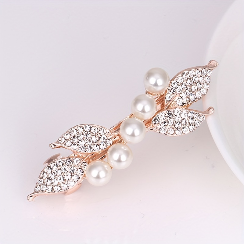 Leaf Hair Clip Pearl French Barrette Decorative Accessory