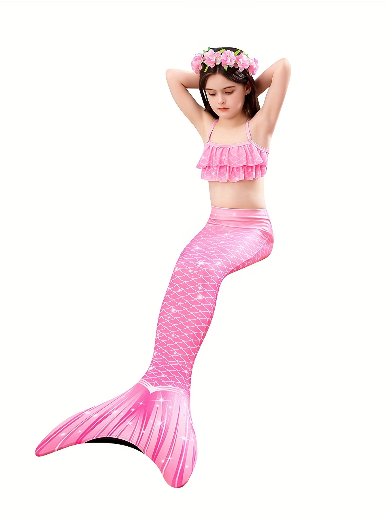 Costume Bagno Sirena Ragazze 3 Pezzi Set Bikini E Coda - Temu Italy