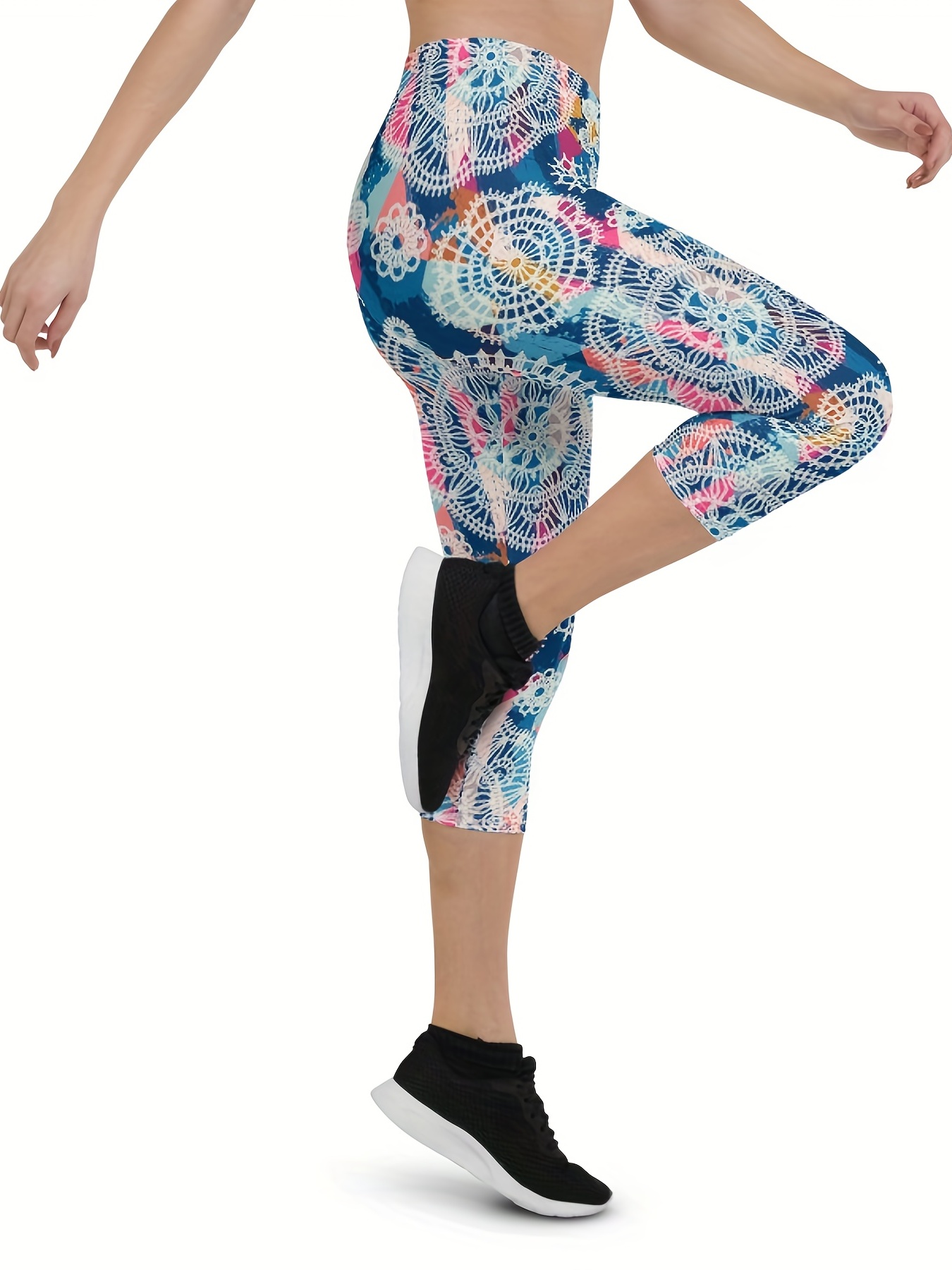 Mandala Print Bohemian Style Yoga Leggings Summer High - Temu Australia