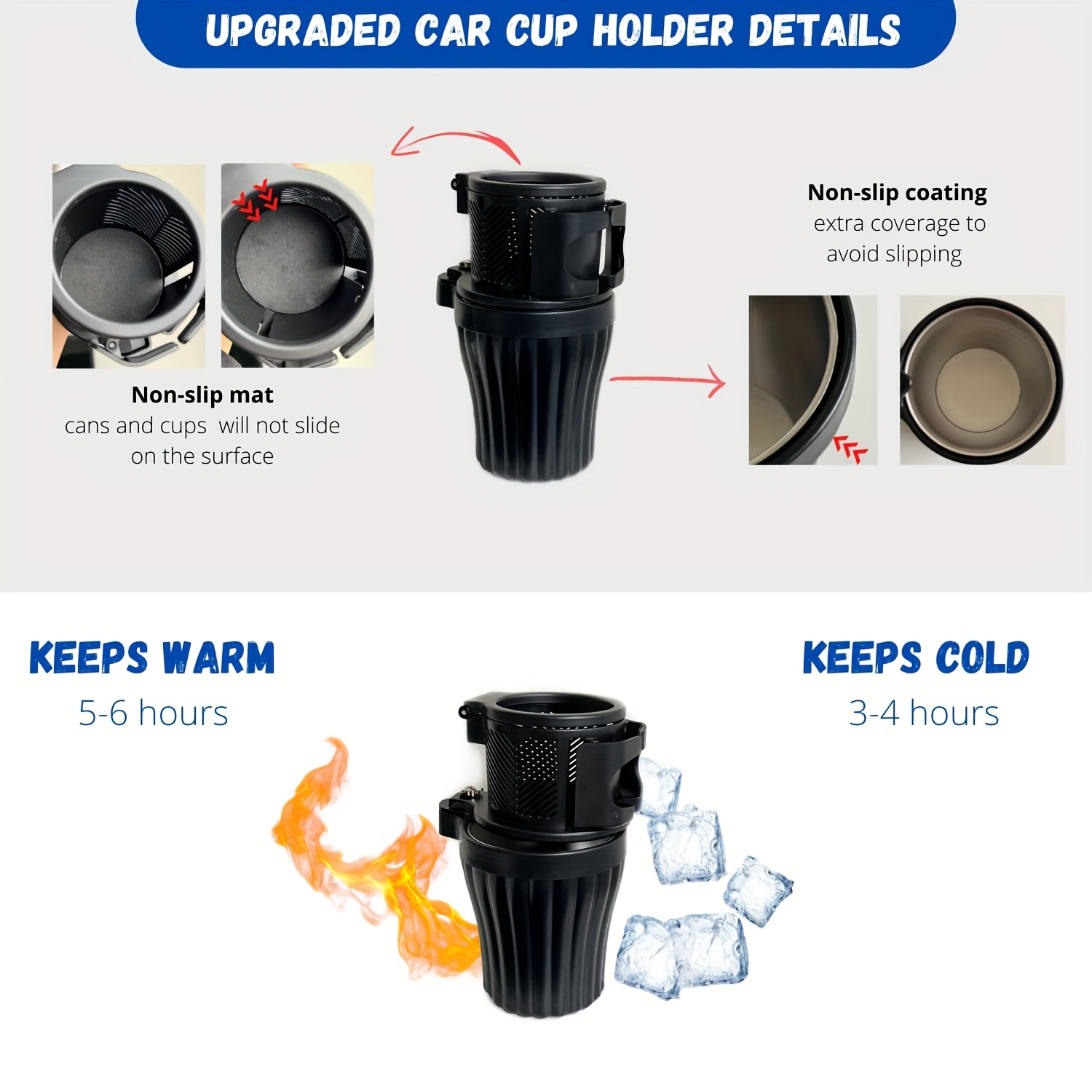 1 Car Cup Holder Expander, Multi-functional Large Size 360° Car Cup Holder  Organizer For Bottles Cups Drinks Snacks With Stainless Steel Cup Base -  Temu