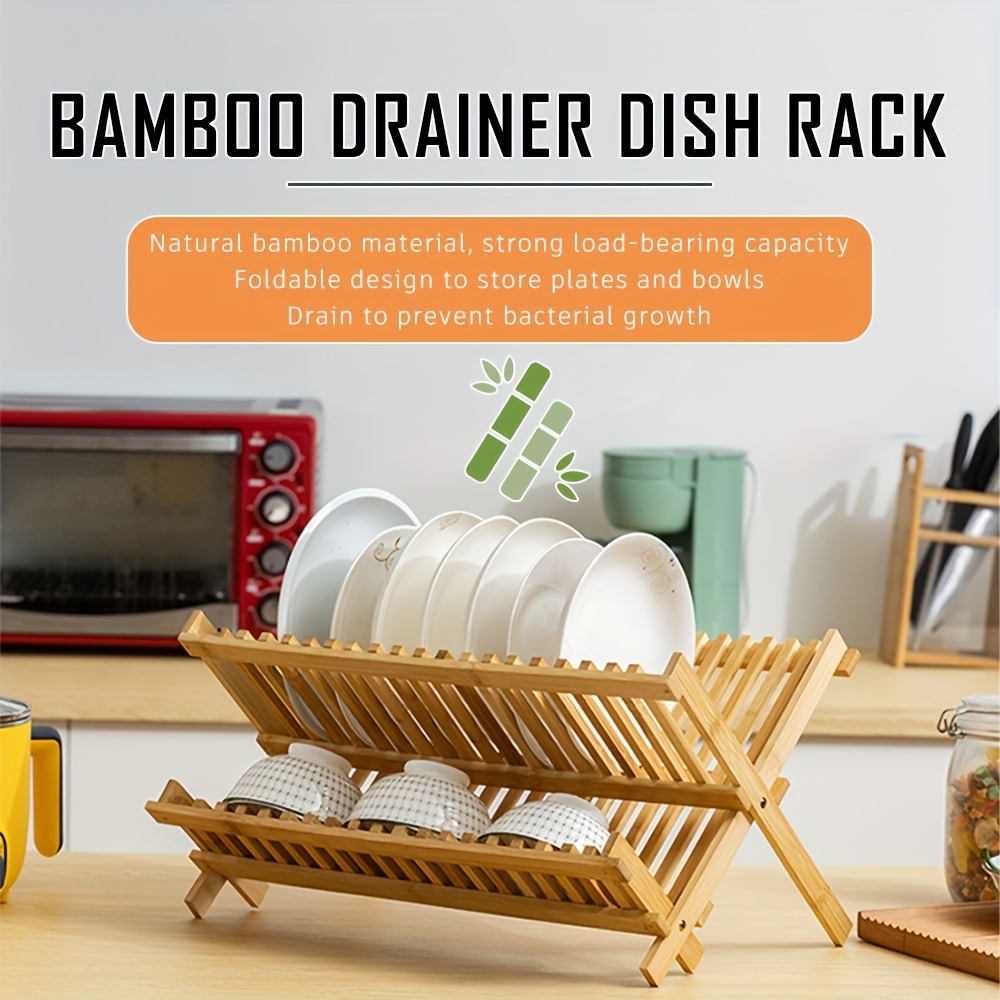  Kitchen Dish Drying Rack for Kitchen Counter - Bamboo Dish  Drying Rack - Wooden Collapsible Dish Drying Rack Dishes Drying Rack Kitchen  - 2 Tier Dish Drying Rack Small - Dish Strainer - Dishrack