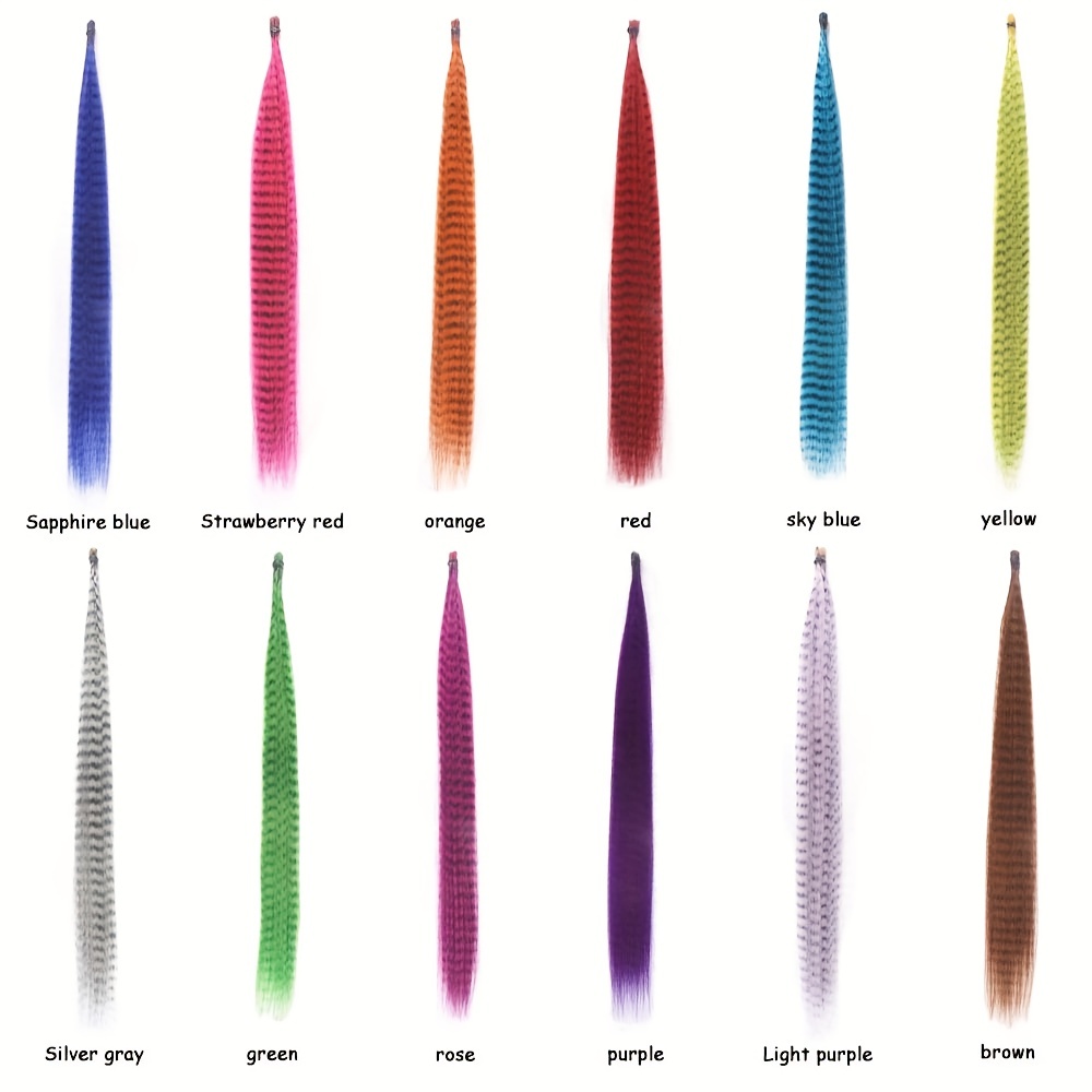 Colorful Strands Synthetic Hair Feathers Extensions Mixed - Temu