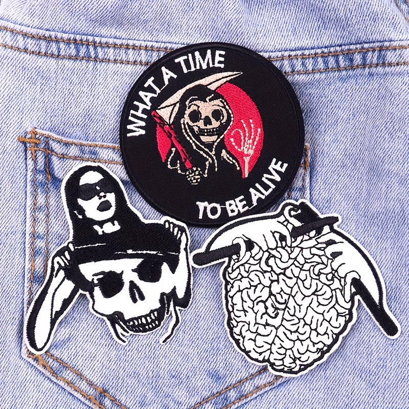 Punk Patch For Clothing Thermoadhesive Patches DIY Skull Heart Embroidered  Patches Iron On Patches On Clothes Stickers Badge