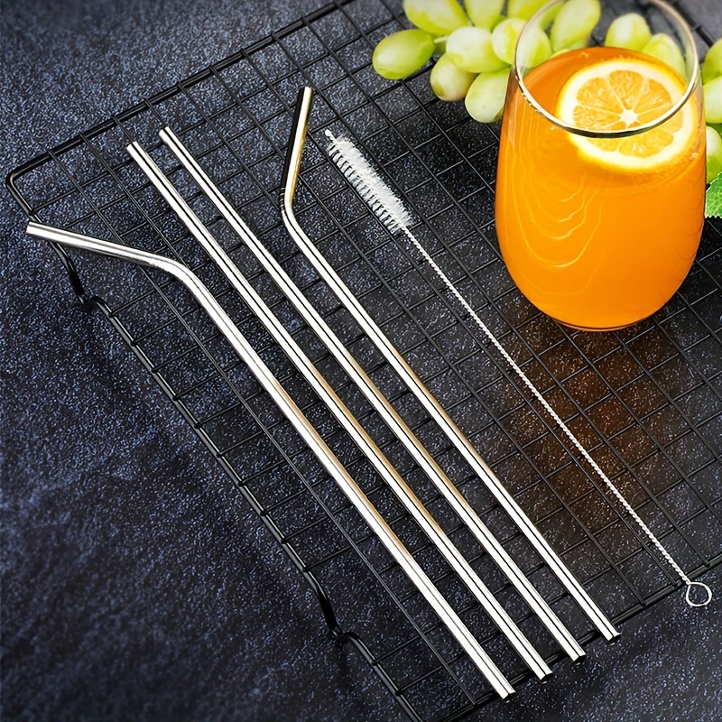 Reusable Metal Straws 4Pcs, Stainless Steel Straight Drinking