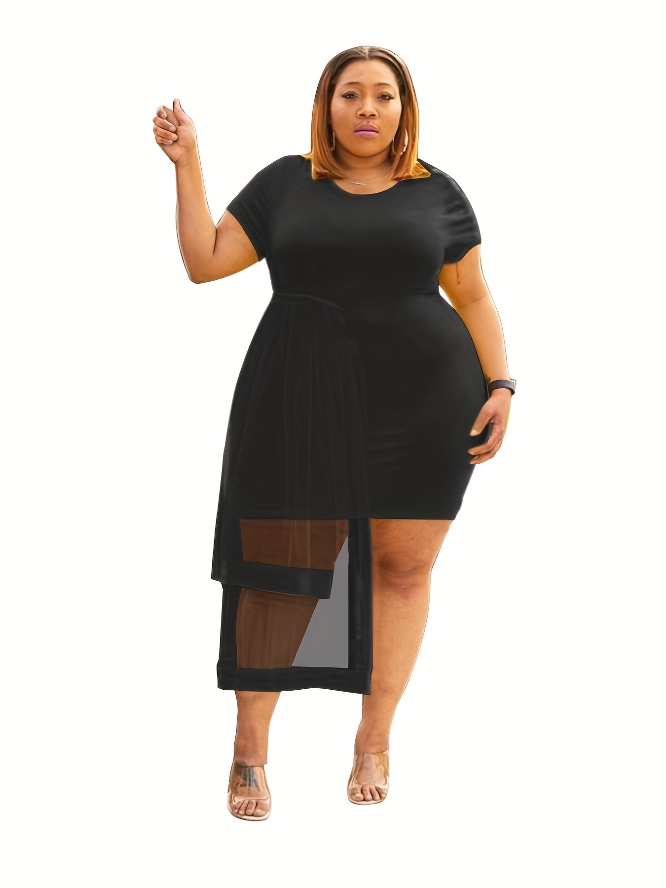 Plus Size Casual Dress Women's Plus Solid Short Sleeve Round - Temu
