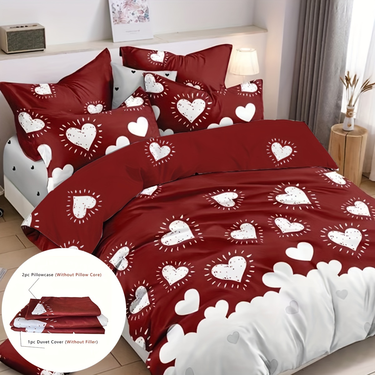 Vintage Red Hearts Bedding Set