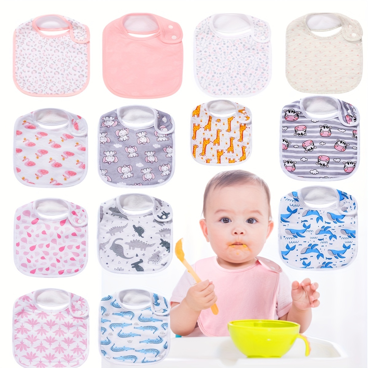 4pcs Baby Cotton Absorbent Bibs for Drooling Teething