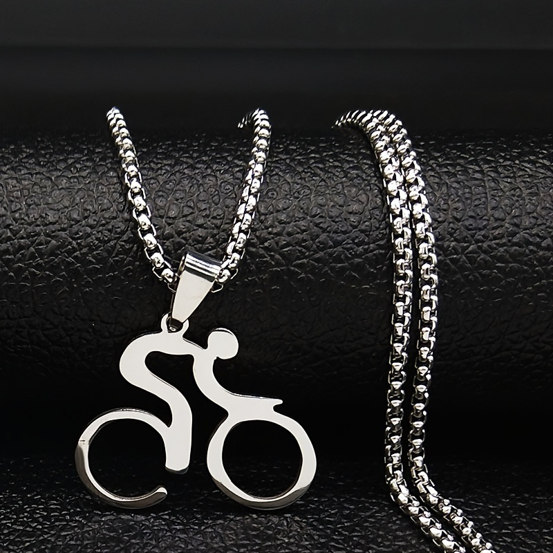 

Vacation Style Bike Motion Stainless Steel Pendant Necklace Women/men Silve Color Sport Statement Necklace Jewelry