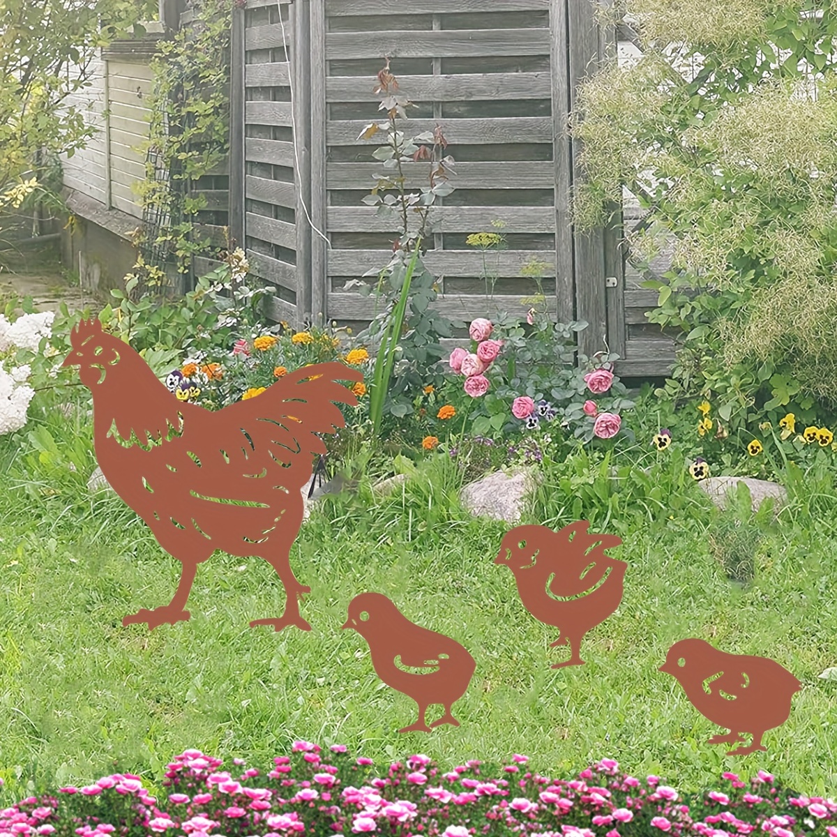 Poulailler Art métal décoratif jardin Pile - poule et poussin silhouette  statue décoration de jardin créatif, terrasse
