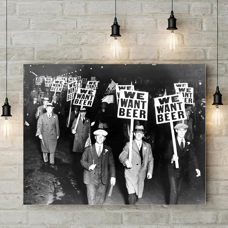 Poster su tela da 1 pezzo, decorazione da parete con stampa di foto vintage  in bianco e nero di birra, decorazione da parete per soggiorno, decorazion