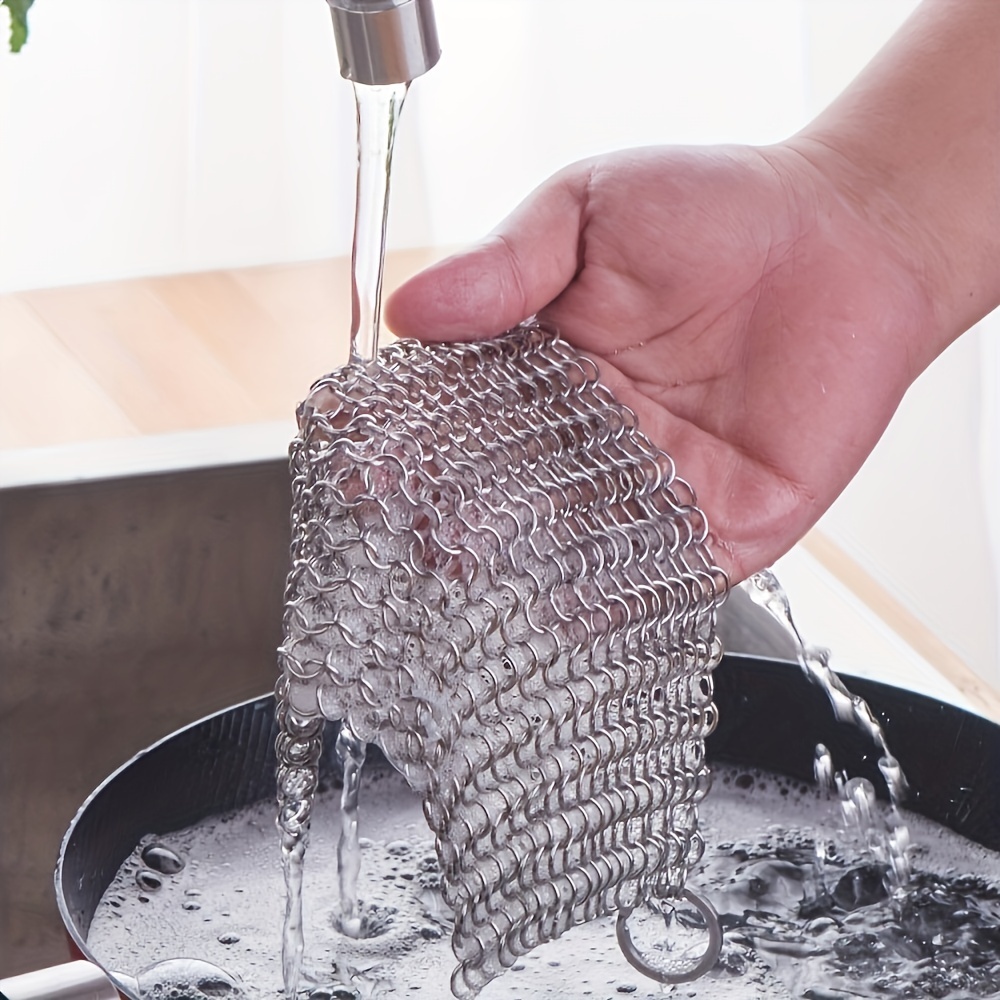 1pc Stainless Steel Chainmail Scrubber, Silver Ultimate Pot Brush For Bowl,  Plate, Pot