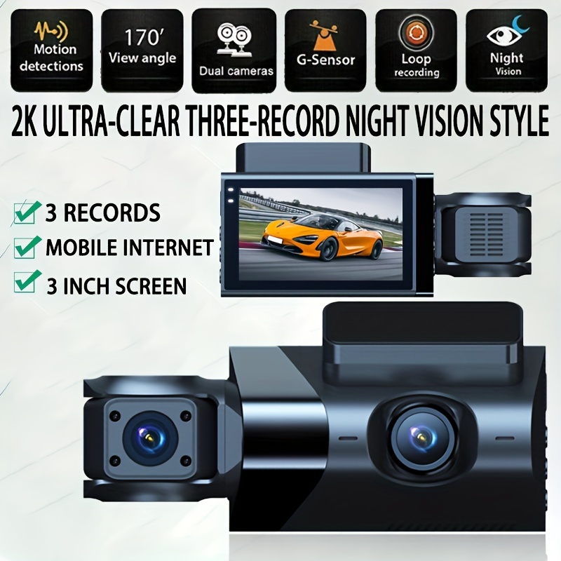 3 Channels Dash Cam Wifi Gps Car Dvr Vehicle Camera 2k 1440p - Temu