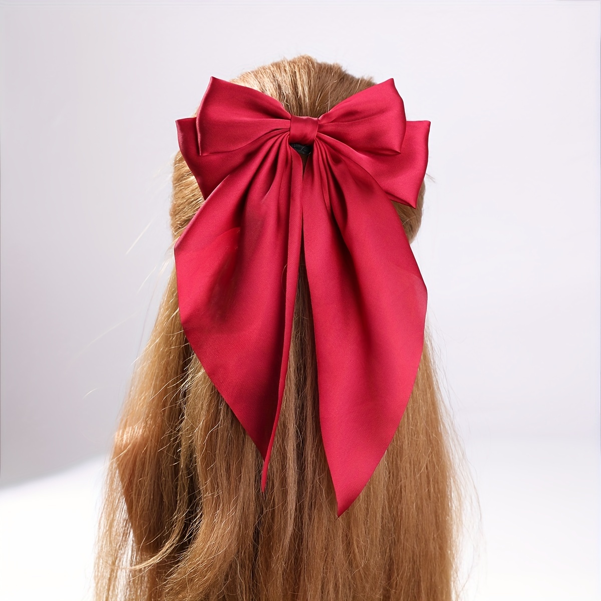 1pc Stylish Red Satin Bow Hair Clip for Women - Perfect for Ponytails and  French Barrettes