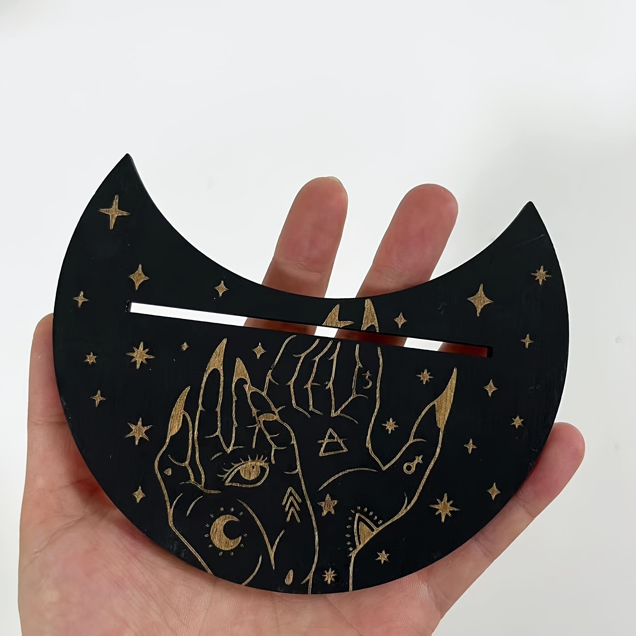 Moon & Rectangle Wooden Tarot Holders for Witch Divination - 2pcs Set