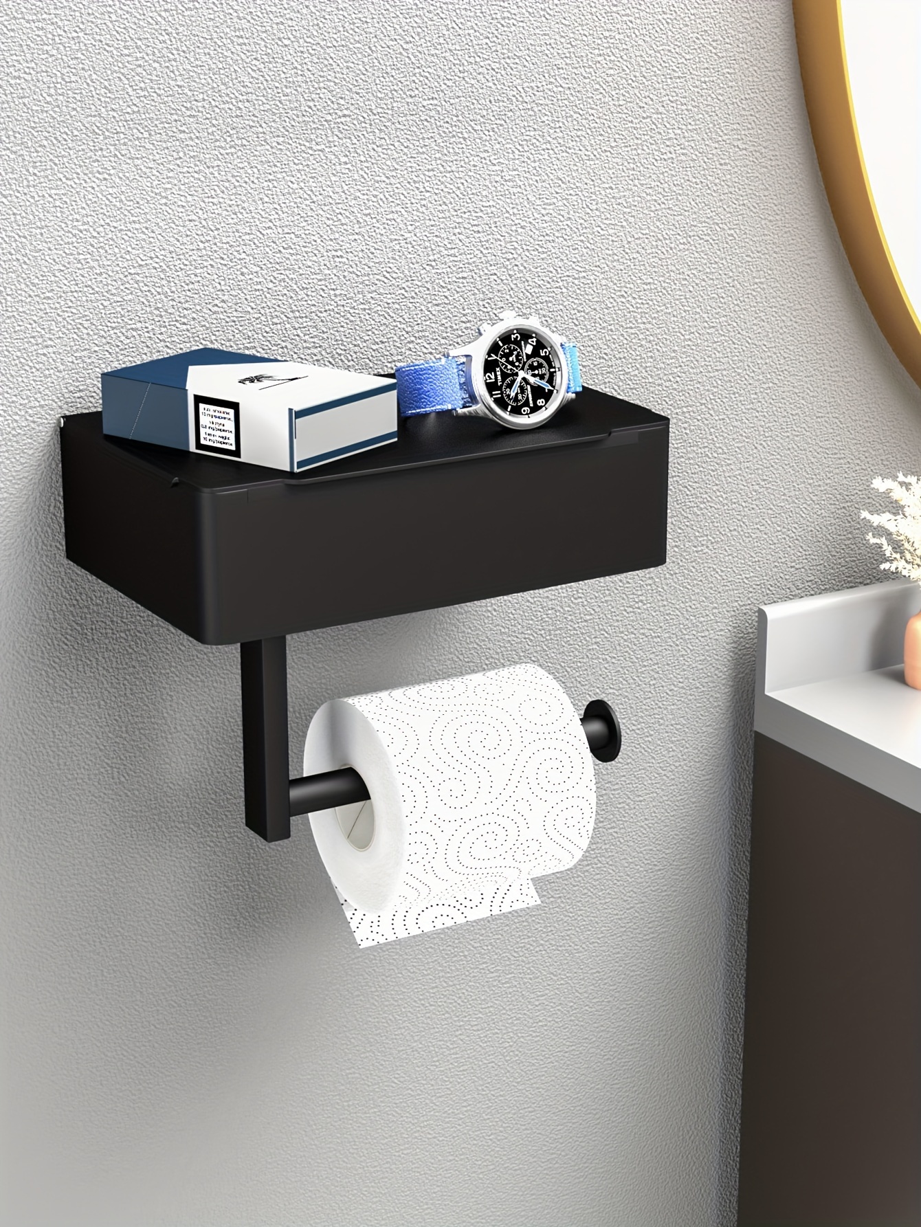 1pc toilet roll paper holder with wet tissue box bathroom tissue storage rack wall mounted tissue dispenser container bathroom roll paper holder bathroom accessories details 2