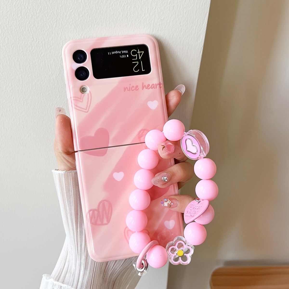 Cute Cartoon Bear Flower Pattern Phone Case Bead Bracelet - Temu