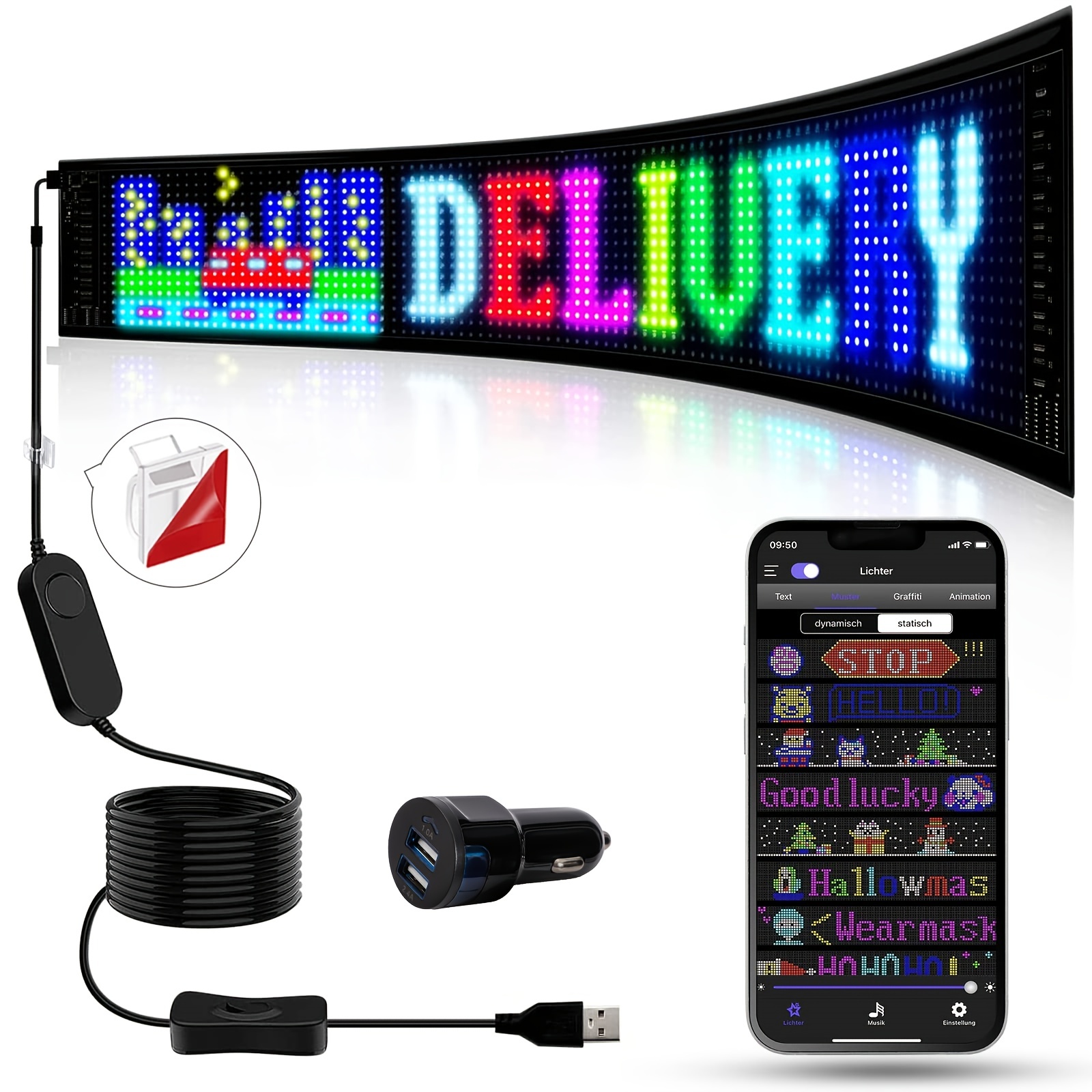 Thcbme Tnuxey Bright Scrolling Car LED Sign,15''x4'' Flexible LED Light  Signs for Car,Programmable Bluetooth APP Control Custom Text Pattern  Animation