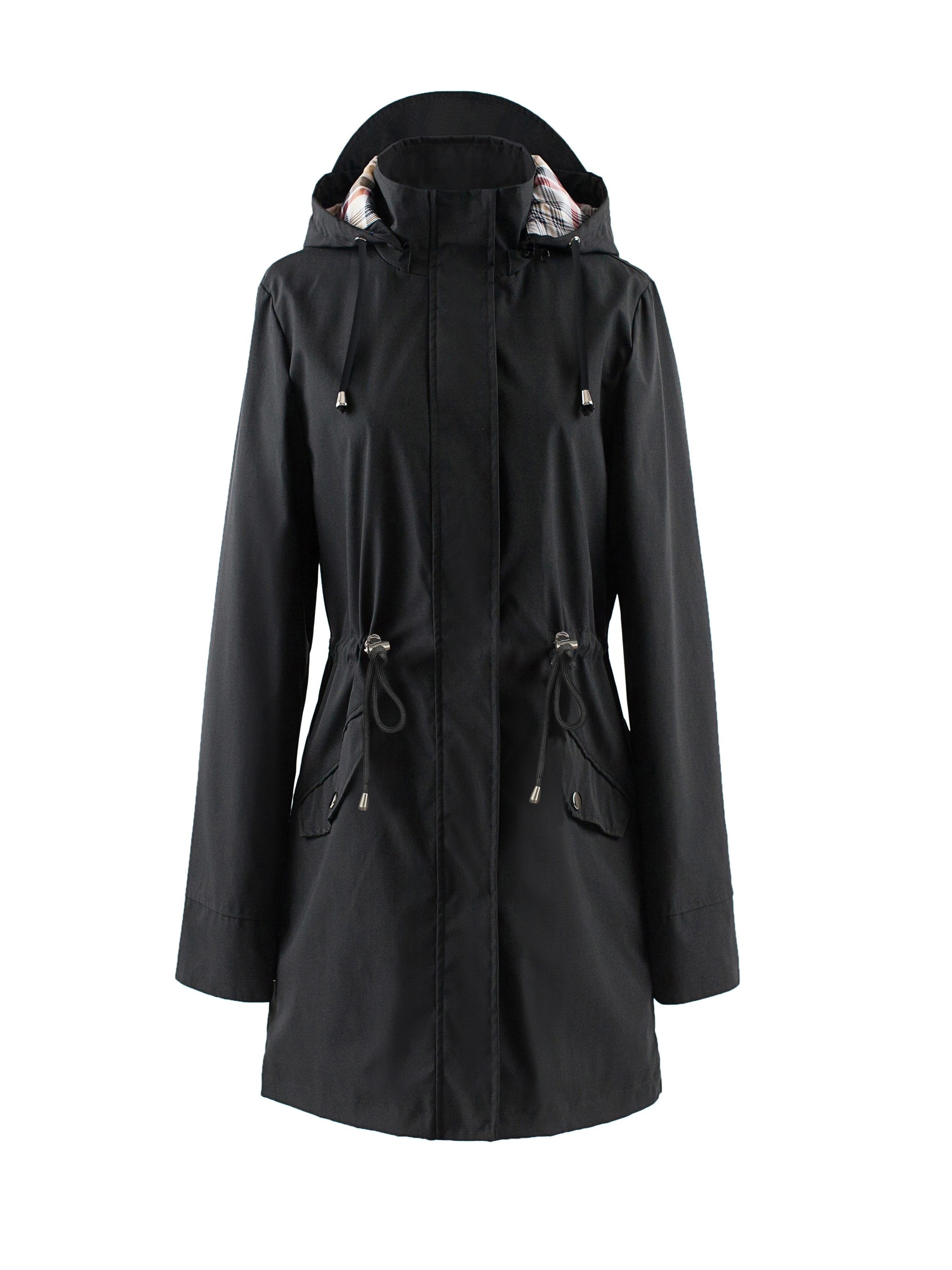 LONG ZIPPER COAT - black raincoat for women