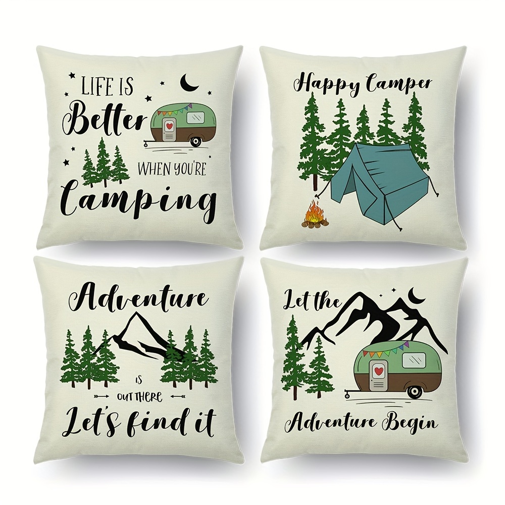 1pc Fundas Almohada Cojines Camping Suaves Felices - Temu