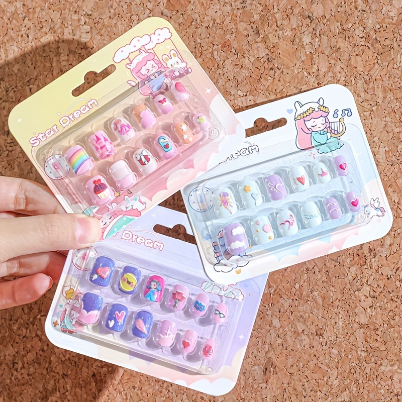 

Sparkling 5d Embossed Press-on Nails - Short Square, Pearlized With Castle & - Cute Diy Nail Kit For Women And Girls, Graffiti,