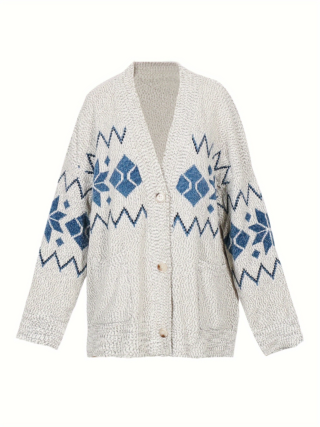 Geometric Print Button Up Cardigan With Pockets