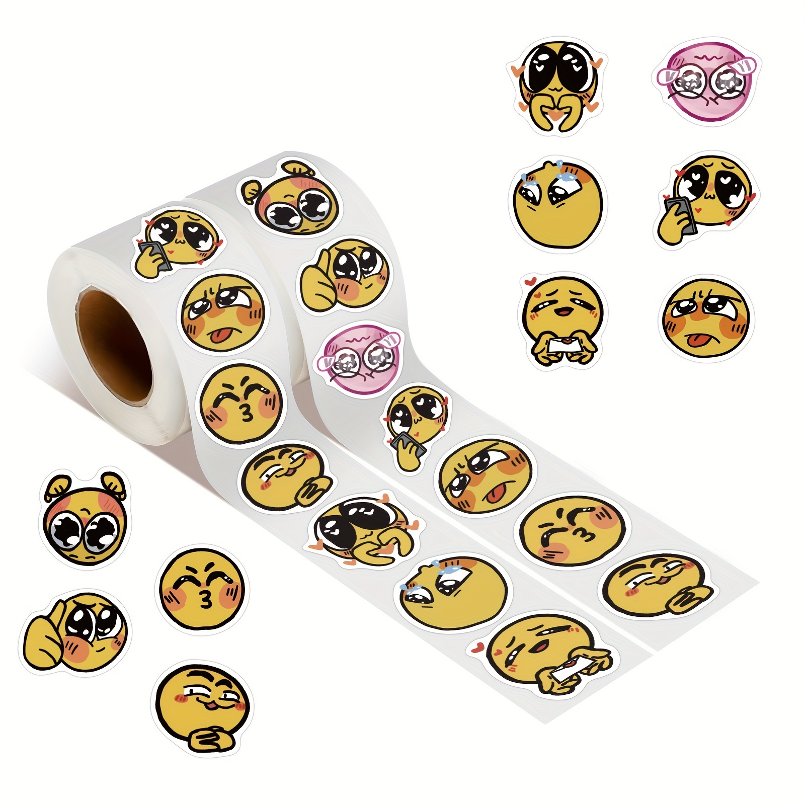 

500pcs Funny Yellow Face Stickers Roll For Laptop, Cute Emotional Waterproof Vinyl Graffiti Decals For Teens Water Bottles Scrapbook Notebook Phone Car Skateboard Luggage