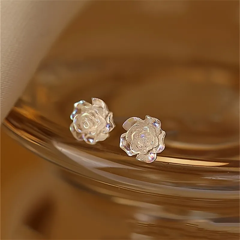 Camellia Shaped Stud Earrings Plant Transparent Ear Jewelry For Women Girls  - Temu